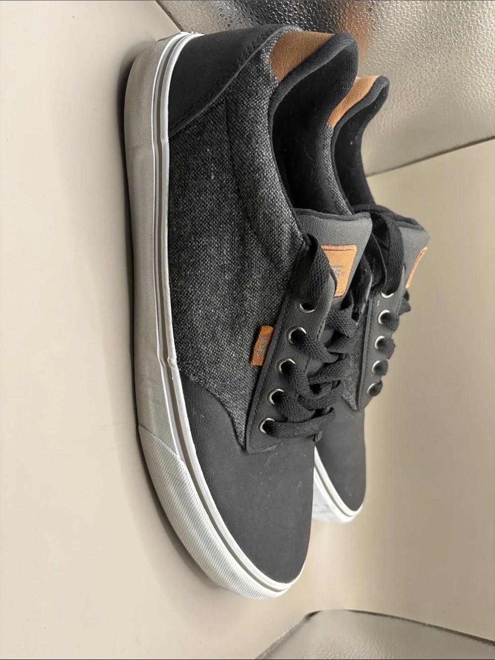Vans Atlas Deluxe Black Canvas & Charcoal Low-Top Sneakers with Brown Accents